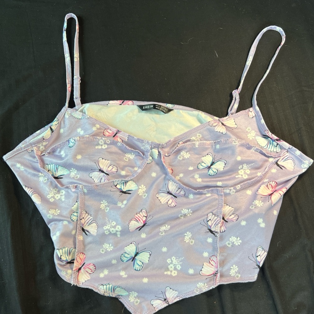 SHEIN Black and Purple Top with Butterfly Detail